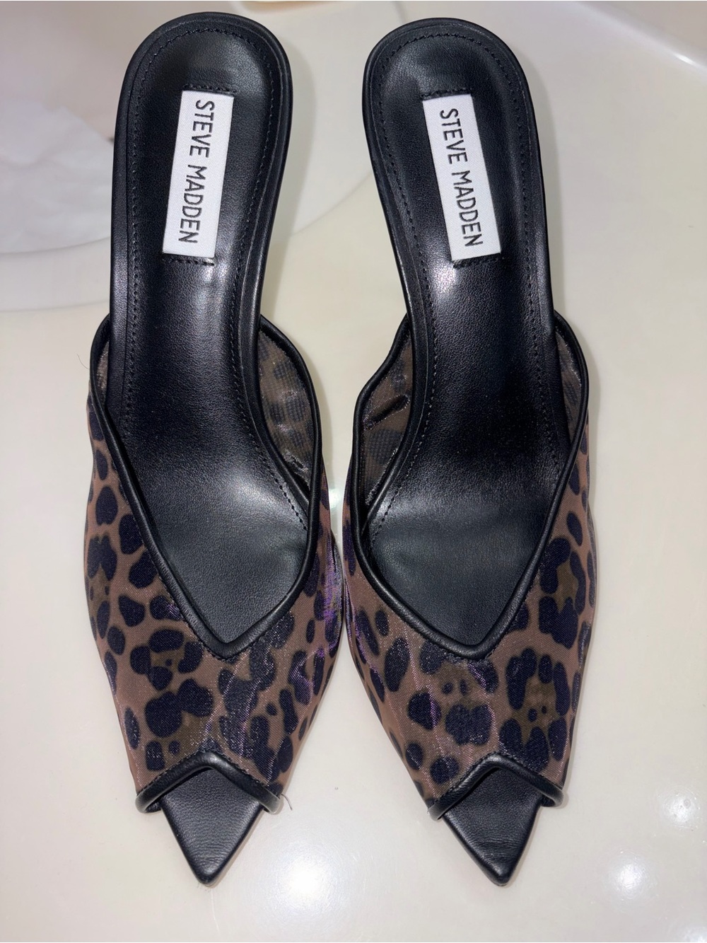Steve Madden Black and Leopard Print Stiletto Heels
